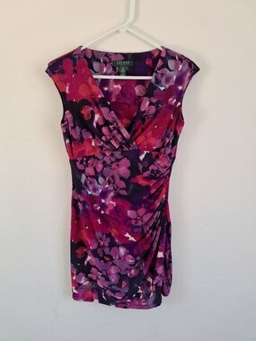 Lauren Ralph Dress Womans Purple Pink Floral Sleeveless 4 Petite